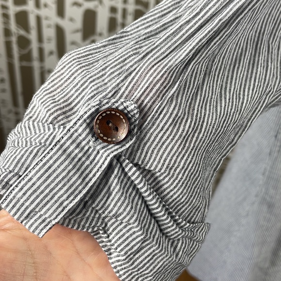 Dotti On Island Time Button Up Cover Up Shirt Dress gray white vertical stripe L - Picture 6 of 14